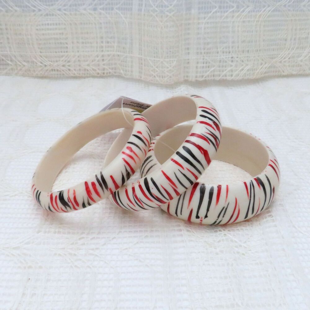 Bangle Bracelet Set Cream with Orange & Green Stripes Antika Collection Casual